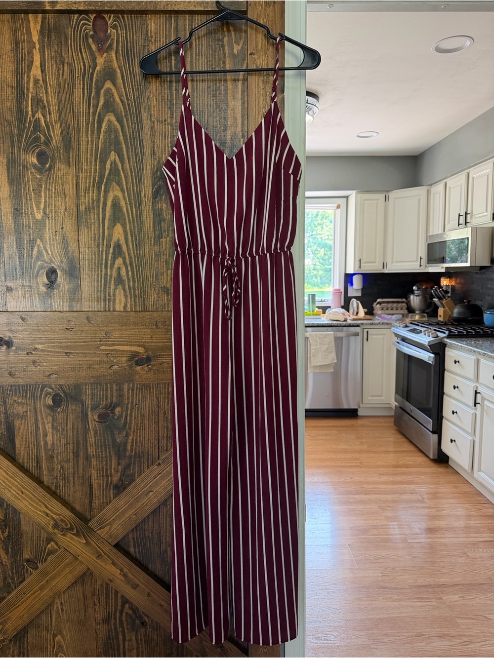 PacSun Burgundy and White Striped Maxi Jumpsuit